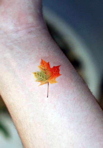 Womens Autumn Leaves Cute Tattoo