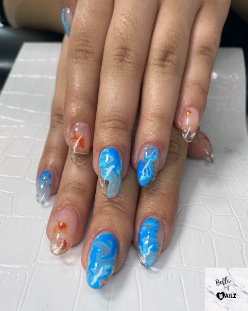 Womens Awesome Blue Water Nails