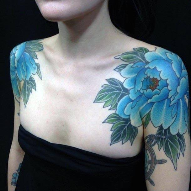 Womens Azure Blue Tattoo Shoulders