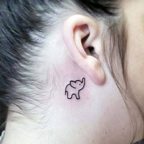 Womens Baby Elephant Tattoo Behind The Ears