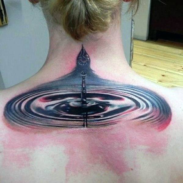 Womens Back 3D Drizzling Puddle Tattoo