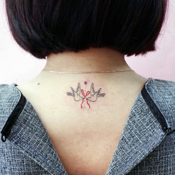 Womens Back Adorable Dove Tattoo Pink