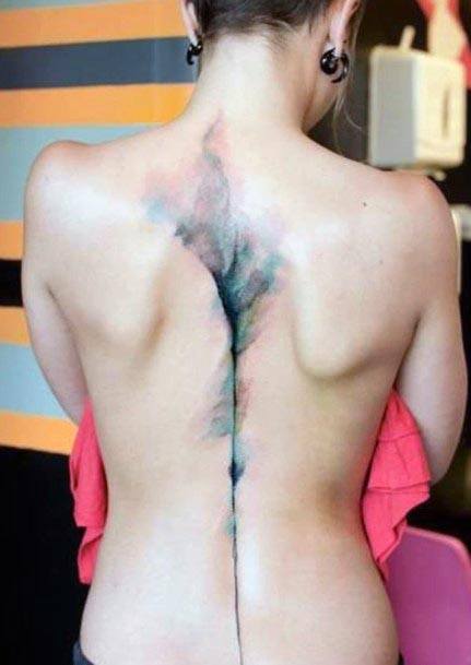 Womens Back Amazing Watercolor Tattoo