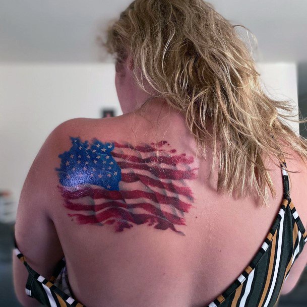 Womens Back American Flag Tattoo Lovely