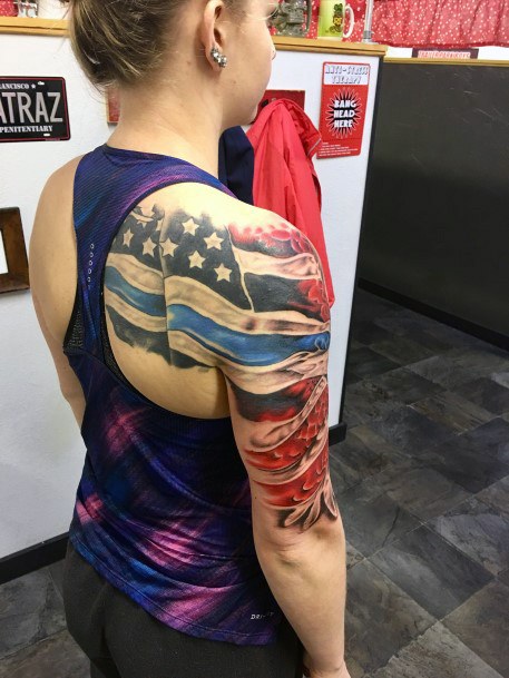 Womens Back American Flag Tattoo