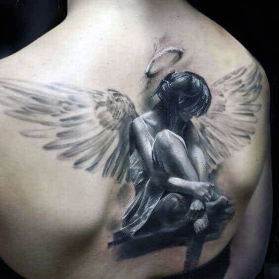 Womens Back Angel With Wings Tattoo