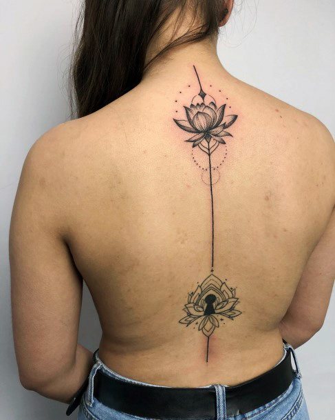 Womens Back Beautiful Black Lotus Tattoo
