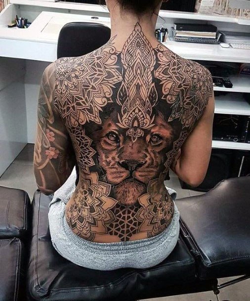 Womens Back Black 3D Tattoo