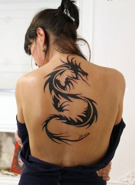 Womens Back Black Dragon Tattoo