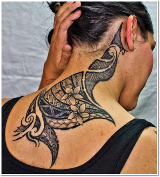 Womens Back Black Tribal Tattoo