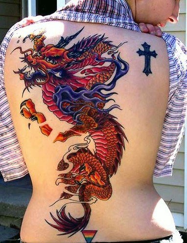 Womens Back Blood Thirsty Dragon Tattoo