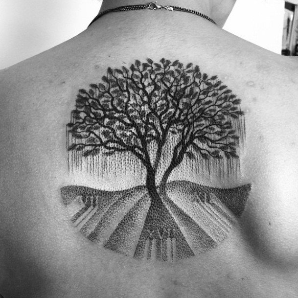 Womens Back Circular Tree Tattoo