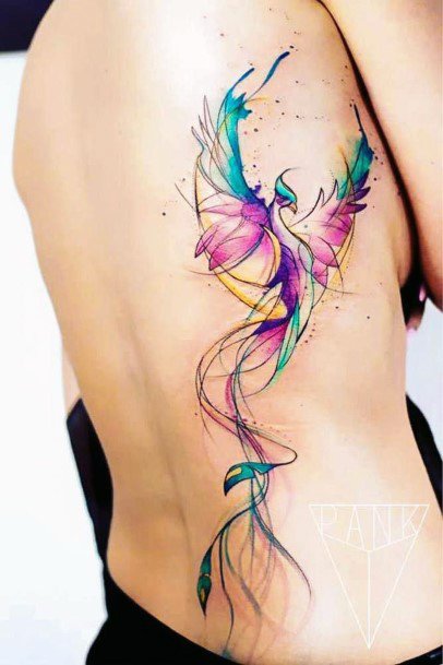 Womens Back Colored Thin Tattoo