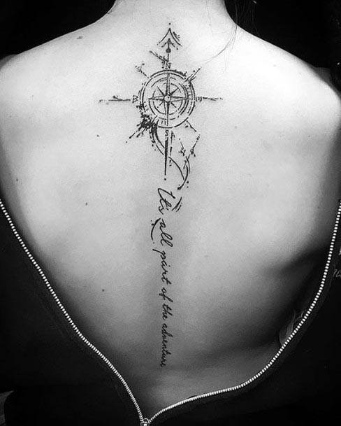 Womens Back Compass And Quote Tattoo