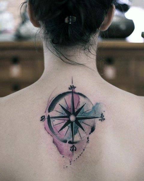 Womens Back Compass Tattoo