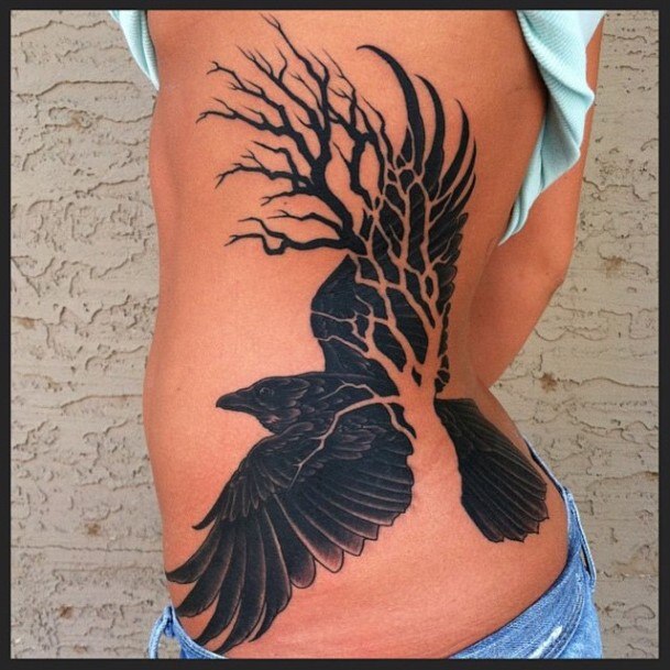 Womens Back Cool Black Crow Tattoo