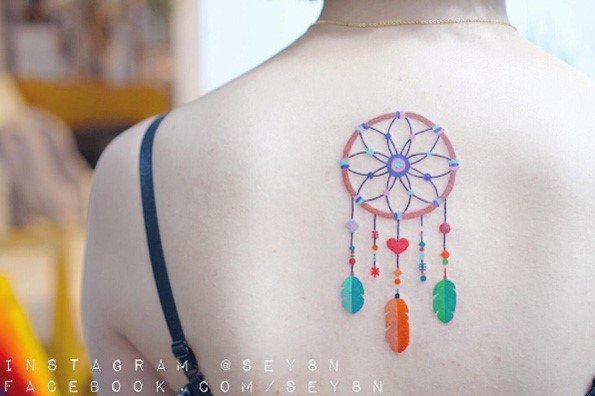 Womens Back Cool Dreamcatcher Tattoo