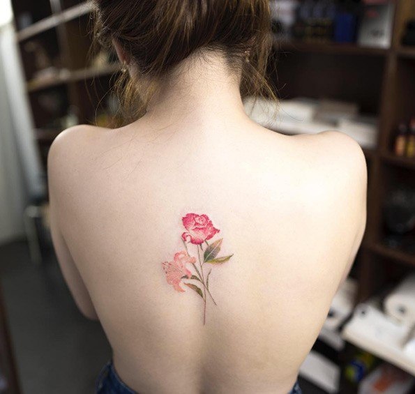 Womens Back Cool Pink Floral Tattoo