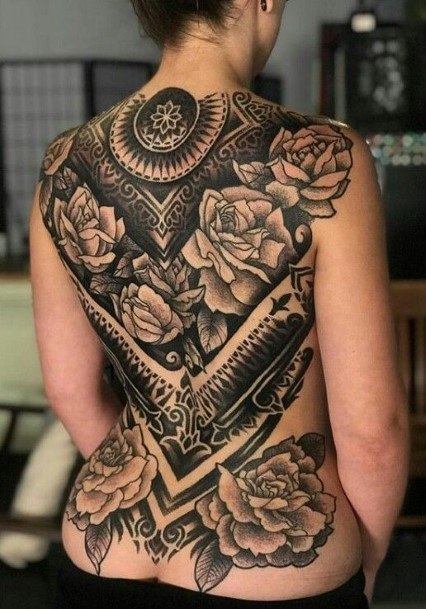 Womens Back Cool Rose Tattoo