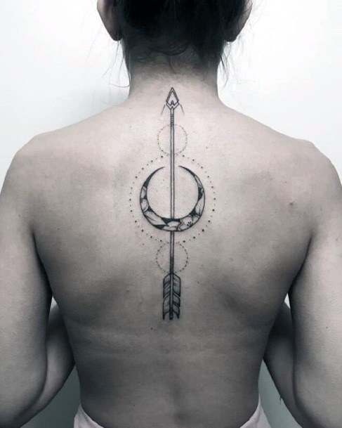 Womens Back Curved Design Arrow Tattoo