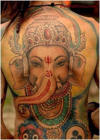 Womens Back Divine Elephant God Ganesh Tattoo