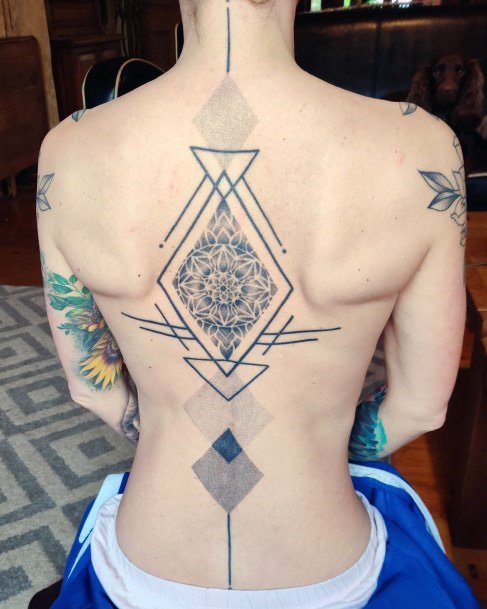 Womens Back Dotted Triangular Geometric Tattoo