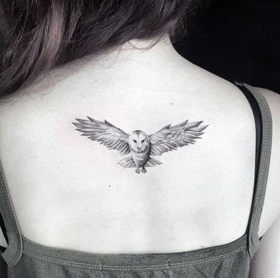 Womens Back Flying Owl Tattoo