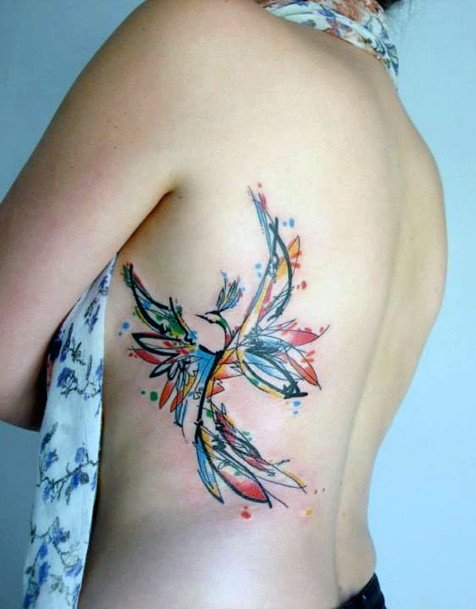 Womens Back Flying Phoenix Tattoo