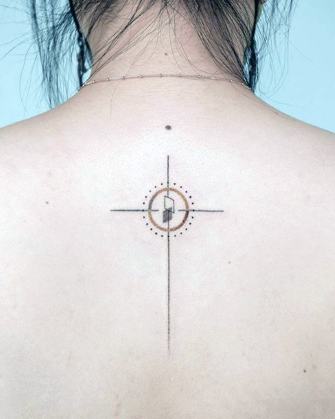 Womens Back Geometric Lines Cross Art Tattoo