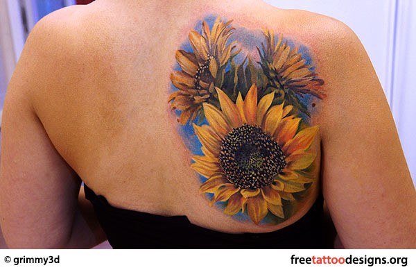 Womens Back Gorgeous Sunflower Tattoo
