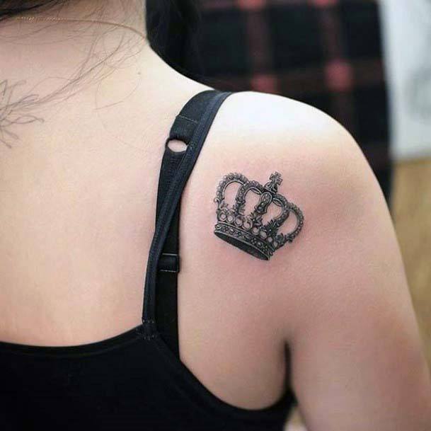 Womens Back Greyish Crown Tattoo