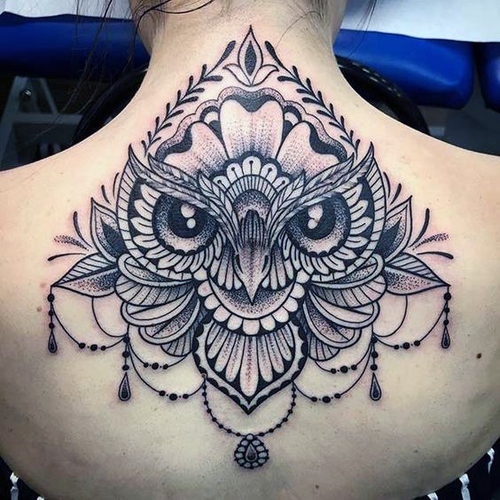 Womens Back Horrendous Owl Tattoo