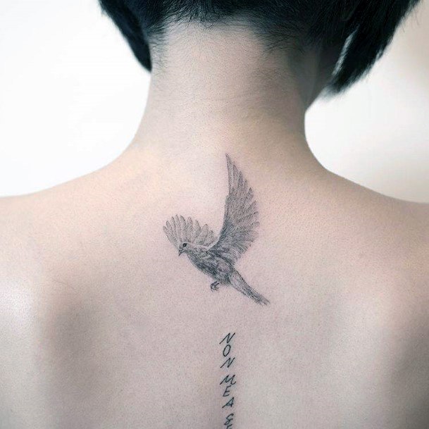 Womens Back Japanese Dove Tattoo