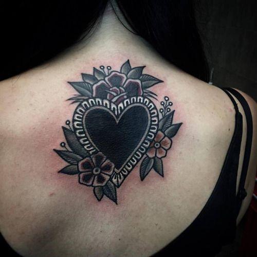 Womens Back Lead Black Heart Tattoo With Designs