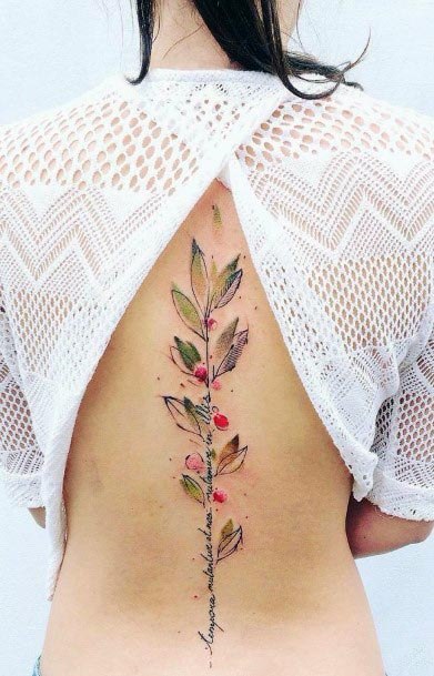 Womens Back Leafy Watercolor Tattoo