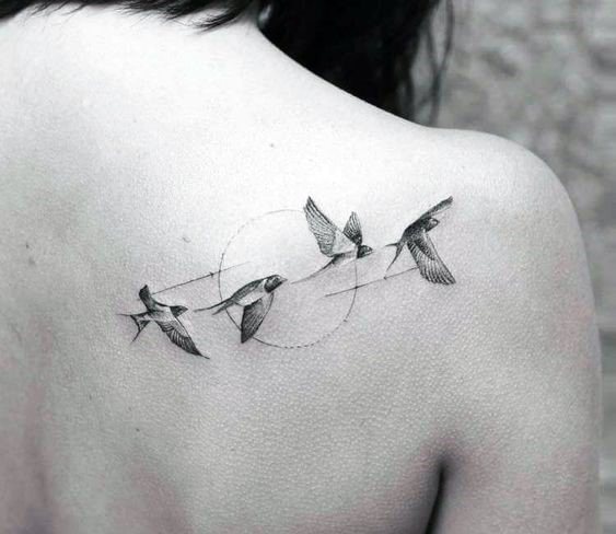 Womens Back Light Birds Tattoo