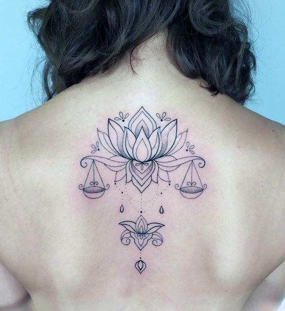 Womens Back Lotus Flower Balance Tattoo