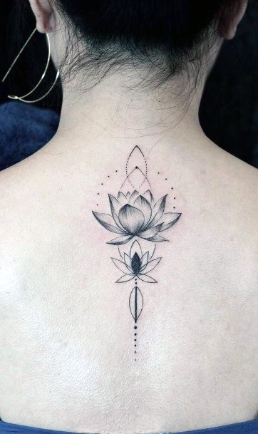 Womens Back Lotus Flower Tattoo