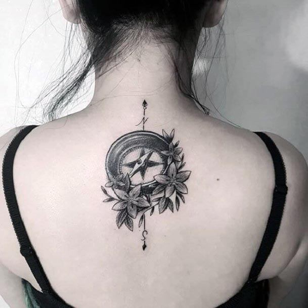 Womens Back Lovely Compass Tattoo