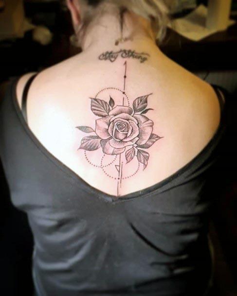 Womens Back Lovely Rose Tattoo