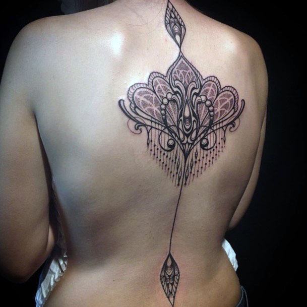 Womens Back Mandala Art Hanging Spine Tattoo