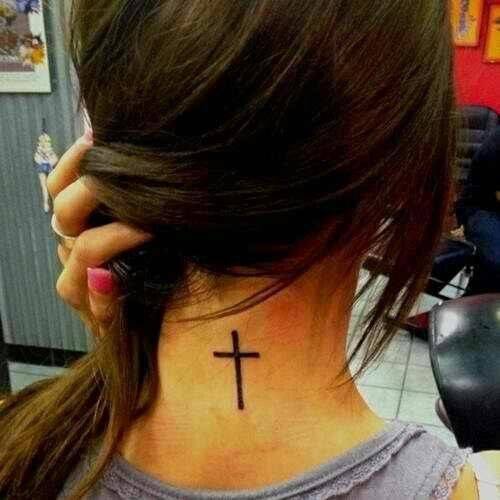 Womens Back Neck Cross Tattoo