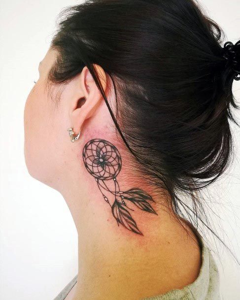 Womens Back Of Ear Dream Catcher Tattoo