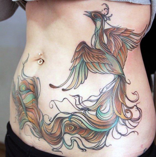 Womens Back Oriental Phoenix Tattoo