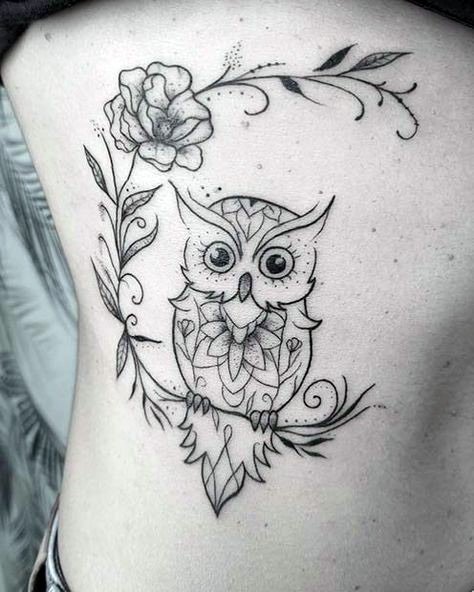 Womens Back Owl On Tree Tattoo