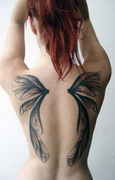 Womens Back Paired Angel Wings Tattoo