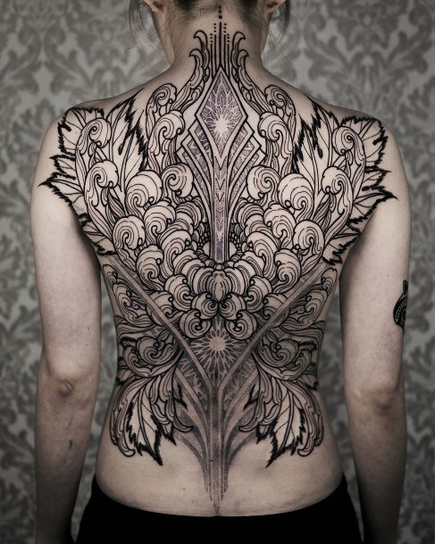 Womens Back Pretty Black Tattoo