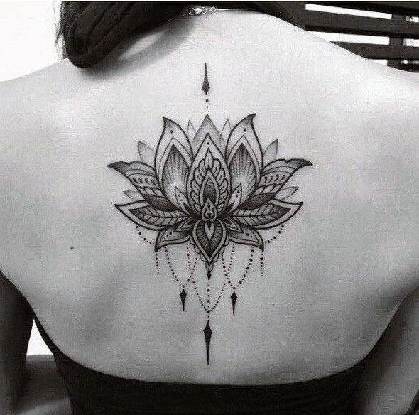 Womens Back Pretty Lotus Flower Tattoo