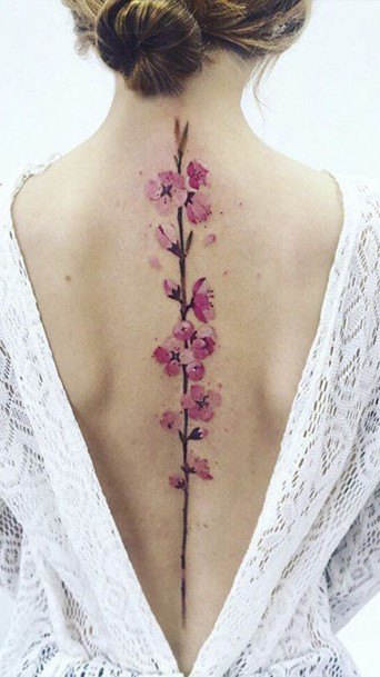 Womens Back Purple Orchids Tattoo