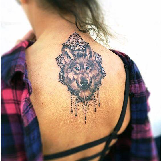 Womens Back Savage Wolf Tattoo